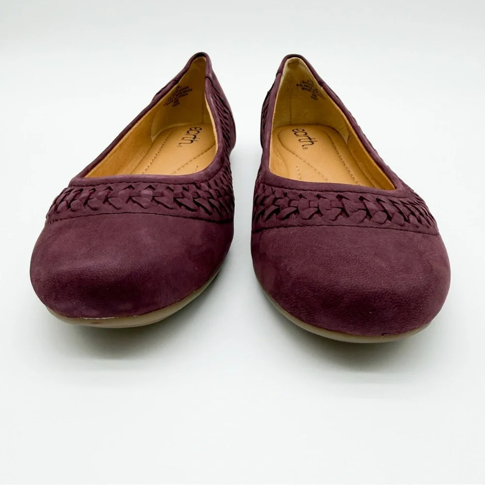Earth Jett Comfort Ballet Flats Nubuck Suede Woven Detail Purple Burgundy 8 NEW
